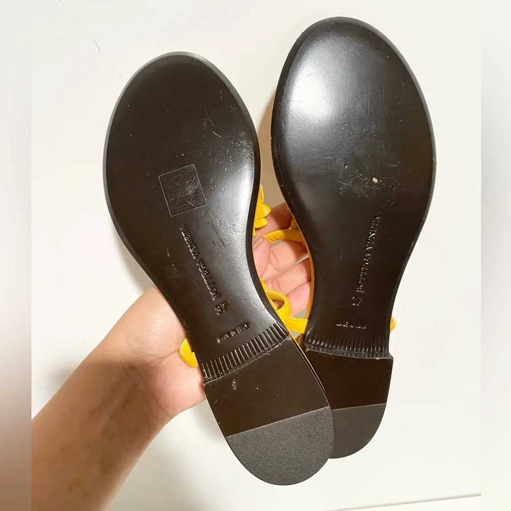Bottega Veneta Yellow Leather Flower Cutout Sunset Flat Sandals 37 - Picture 6 of 7
